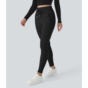 Halara Softlyzero Plush High Waisted Drawstring Full Length Joggers Black S P